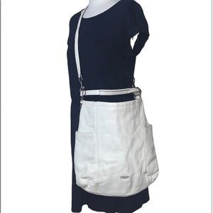 Coach White Pebbled Leather Hobo Crossbody Bag